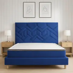 ESTILO Y CONFORT - Combo Base +Atlanta+Colchón Confort Azul 200X200 Pata Madera Redonda