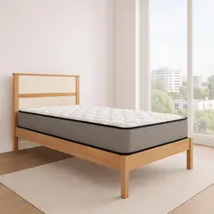 MUEBLES 2020 - Combo Colchón Sencillo 90x190 Resortado + Cama Sencilla Viena Blanca en Mdp y Madera de Eucalipto