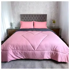 HOGARETO - Edredón Doble Faz Cama Doble Gris-Rosado-7123