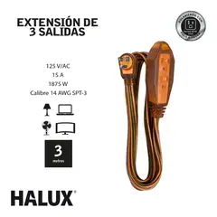 HALUX - Extensión Eléctrica 3 Sal Pp/t Cal 14 3 Mt Gold