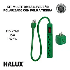 HALUX - Kit Navideño Multitoma 4 Salidas + Multitoma Pared Verde