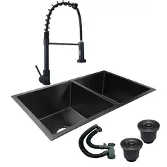 GRIFOS CENTER - Combo Lavaplatos Doble 77*45cm+ Griferia Lvp Extraible+ Acc