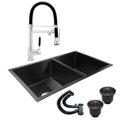 GRIFOS CENTER - Combo Lavaplatos Doble 77*45cm+ Griferia Lvp Escualizable+ Acc