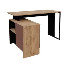 JUST HOME COLLECTION - Escritorio en L Logan 72.9x120.9x94.5 cm Madera Natural Negro