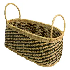 JUST HOME COLLECTION - Cesto con Tapa Fibra Esparto 40x30x20 cm Negro Colección Artesanos Esparto