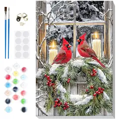 undefined - Kit De Pintura Por Números De Cardenal Navideño Para Adultos Con Lienzo Enmarcado