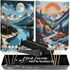 undefined - Pintura Acrílica Por Número Diseño Montaña Lago Y Puesta De Sol Para Adultos