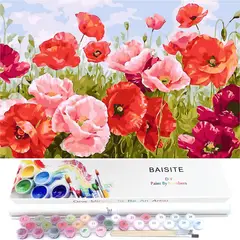 undefined - Kit De Pintura Por Números De Amapolas Sobre Lienzo Para Adultos Con Pinceles