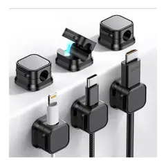 GENERIC - Organizador Magnético de Cables 6 Unidades Adhesivo Negro Compacto