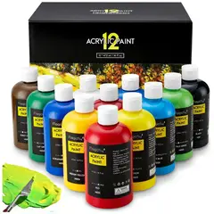 undefined - Juego De Pintura Acrílica Con Botellas Grandes De 12 Colores Para Artistas