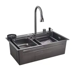 ZERRUTTI - Lavaplatos Moderno 65 cm Acero Inoxidable Con Grifería y Cascada