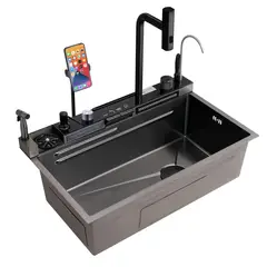 ZERRUTTI - Lavaplatos Moderno Multifuncional Negro 9960 En Acero Inoxidable