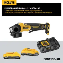 DEWALT - Combo Pulidora Angular Inalambrica 4 1/2Pulg Xr + 2 Baterías + Cargador