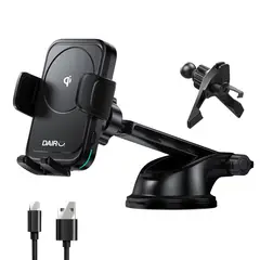 DAIRU - Soporte Celular Carro 3 En 1 Carga Inalámbrica Base Succión - A/c + Cable