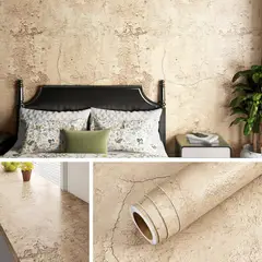 undefined - Papel Tapiz Adhesivo Hormigón Beige Impermeable Para Paredes Y Muebles