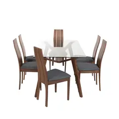 MUEBLES FIOTTI - Juego de Comedor 6 puestos Caoba Vidrio Cedro Edric 90x150x76 cm