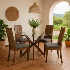MUEBLES FIOTTI - Juego de Comedor 4 puestos Redondo Cedro Eder 120x120x75 cm