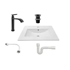 CCOL - Combo Lavamanos Placa Blanco 60x40 cm + Grifería + Acople + Push + Sifón