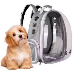 52 BITS - Mochila Transportadora Mascotas Cápsula Burbuja Perro Gato Gris