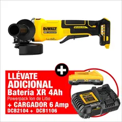 DEWALT - Combo Pulidora Inalámbrica Sin Escobillas de 4 1/2 Pulgadas + Cargador Rápido 12V + Bateria Power Pack 4 Ah 20V