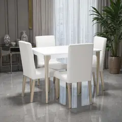 ELITE LIVING - Comedor 4 puestos Daly Blanco Perla Champaña Tela Crudo