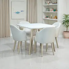 ELITE LIVING - Comedor 4 puestos Bilbao Blanco Perla Champaña Tela Marmol