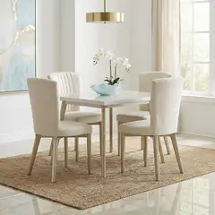 ELITE LIVING - Comedor 4 puestos Regina Blanco Perla Chapaña Tela Crudo