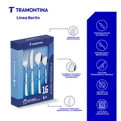 TRAMONTINA - Juego de Cubiertos 16 Piezas 4 Puestos Berlín Acero Inoxidable Plateado