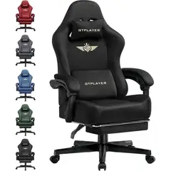 undefined - Silla Gamer De Tela Con Resorte Reposapiés Respaldo Alto 150 Kg Negro GTPlayer