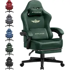 undefined - Silla Gamer De Tela Con Resorte Reposapiés Respaldo Alto 158 Kg Verde GTPlayer