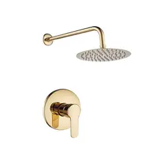 INKORPORAR - Kit Grifería De Ducha Denv-Oro Dorado Brillante Monocotrol +Regadera 20 Cms+Brazo Muro. Consumo 10 l/ciclo