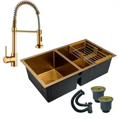GRIFOS CENTER - Combo Lavaplatos Doble 77*45cm+griferia Lvp Oro Gourmet+accesorios