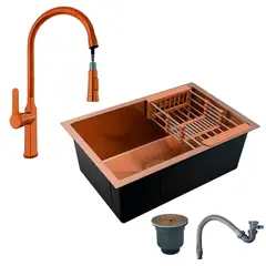 GRIFOS CENTER - Combo Lavaplatos 60*45cm+griferia Lvp Rose Pull Out+accesorios
