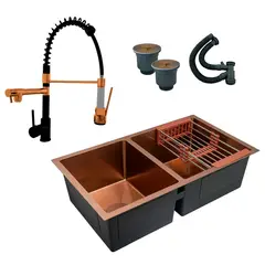 GRIFOS CENTER - Combo Lavaplatos 77*45cm+griferia Lvp Gourmet Rose+negro+accesorios