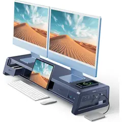 VAYDEER - Soporte Dual para Monitores con USB Carga y Cajones Color Negro