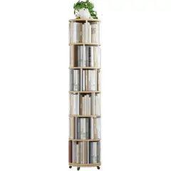 GENERIC - Estantería Giratoria de Madera con Ruedas y 6 Niveles para el Hogar