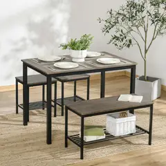 GENERICO - Juego de Mesa de Comedor Marrón Rústico con Banco y Taburetes