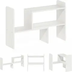FURINNO - Estante Organizador De Escritorio De Madera Blanca Con Dos Niveles Compacto