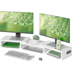 undefined - Soporte De Monitor Doble BONTEC Ajustable Con Estantes Y Ranura Para Teléfono