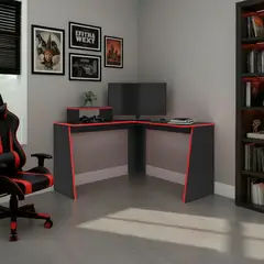 JUST HOME COLLECTION - Escritorio Gamer En L Tokio 3x120x120 cm Wengue/Rojo