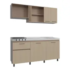 JUST HOME COLLECTION - Cocina Integral 1.80 Metros Preston Ambar+Cartagena Incluye Mesón Poceta Derecha con 4 Fogones a Gas