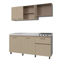 JUST HOME COLLECTION - Cocina Integral Preston Ambar 1.80 Metros Incluye Mesón Poceta Derecha 4 Fogones