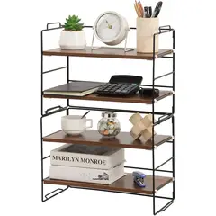 undefined - Organizador De Escritorio De Madera Con Estante Apilable Ajustable De Dos Niveles Para Oficina Cocina O Baño