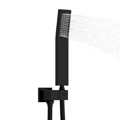 GRIFOS CENTER - Kit Teleducha Metálica + Manguera +soporte Negro Mate