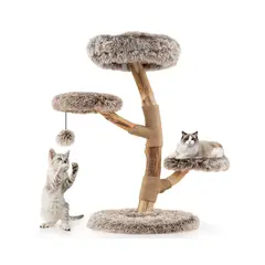 GENERICO - Gimnasio para Gatos de Madera de Pera con 4 Niveles, Jute y Peluche