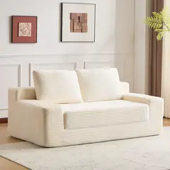 GENERICO - Sofá Cama de Dos Plazas de Pana con Asiento Profundo y Cojines Reversibles Blanco