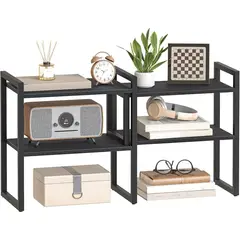 undefined - Estante De Escritorio Ajustable De Dos Niveles Para Oficina Con Diseño Rústico