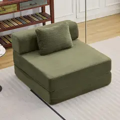 undefined - Sofá Cama Individual Plegable Con Almohada De Tela Corduroy Para Sala O Dormitorio