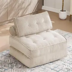undefined - Sofá Cama Plegable Individual Con Almohada Para Sala De Estar Color Beige