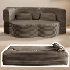 GENERICO - Sofá Cama Moderno de Pana Afelpada con Almohadas y Colchón Plegable Café